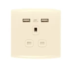 فيش كهرباء مع شاحن USB مزدوج 13 أمبير  الفنار موديل ألف المقاس  7x7 اللون البيج